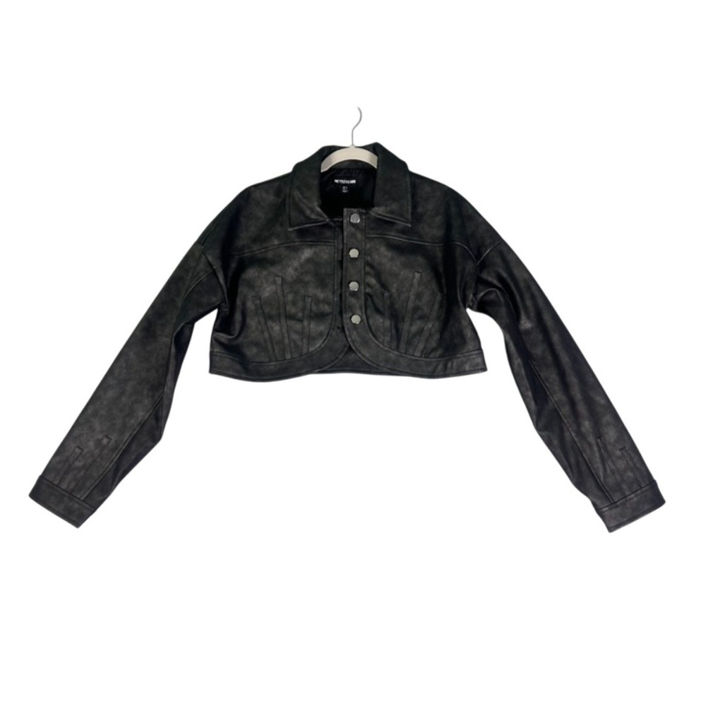 PrettyLittleThing‎ Cropped Faux Leather Jacket Black S – NWT - Picture 6 of 10
